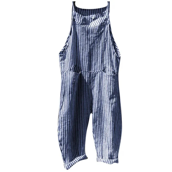 Korean Style Striped Overalls – Women’s Loose Fit Summer Jumpsuit