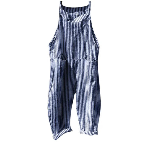Korean Style Striped Overalls – Women’s Loose Fit Summer Jumpsuit