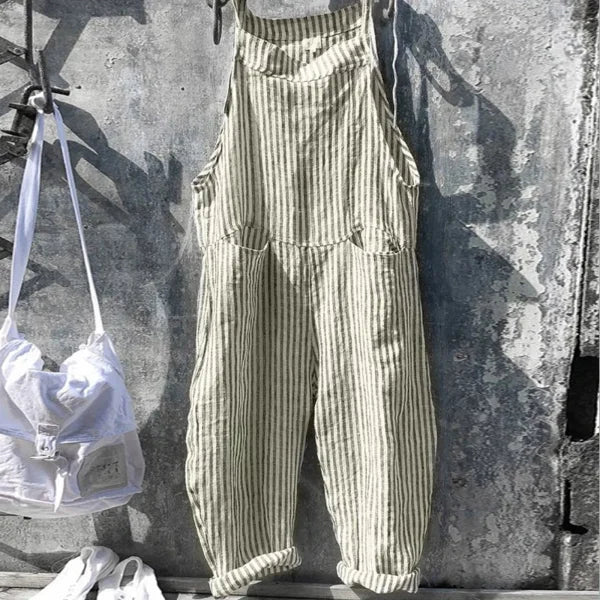 Korean Style Striped Overalls – Women’s Loose Fit Summer Jumpsuit - Green / XL / United States