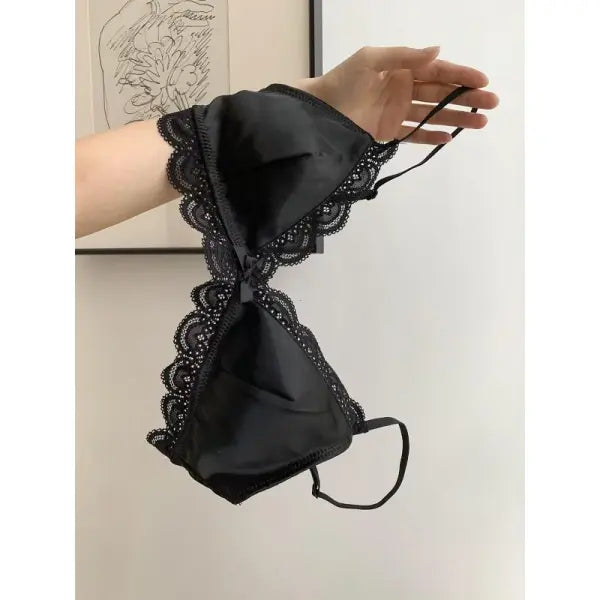 Korean Style Triangle Cup Bow Lace Bra for Women Small Chest Satin Underwear Sweet Girl Breathable Comfortable Soft Bra