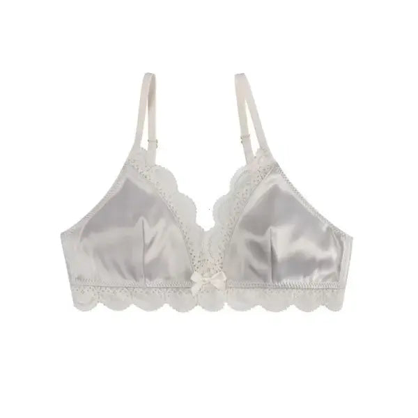 Korean Style Triangle Cup Bow Lace Bra for Women Small Chest Satin Underwear Sweet Girl Breathable Comfortable Soft Bra
