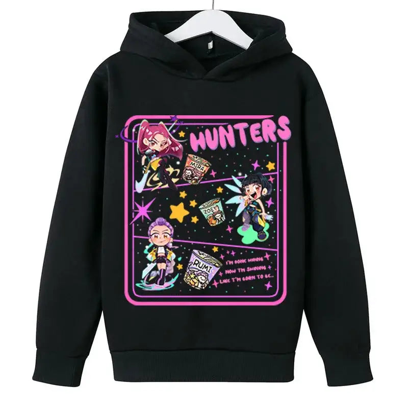 KPop Demon Hunters Huntrix Hoodies Pullover Girls Boy Cartoon Hooded Sweatshirt Girls Fashion Casual Tops Children’s