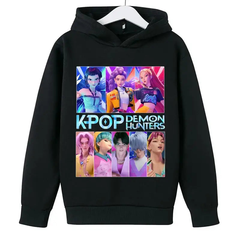 KPop Demon Hunters Huntrix Hoodies Pullover Girls Boy Cartoon Hooded Sweatshirt Girls Fashion Casual Tops Children’s