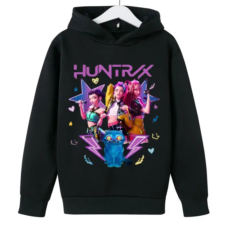 KPop Demon Hunters Huntrix Hoodies Pullover Girls Boy Cartoon Hooded Sweatshirt Girls Fashion Casual Tops Children’s