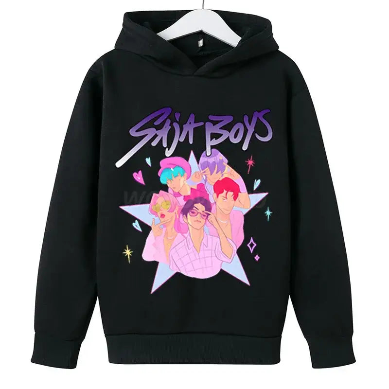 KPop Demon Hunters Huntrix Hoodies Pullover Girls Boy Cartoon Hooded Sweatshirt Girls Fashion Casual Tops Children’s