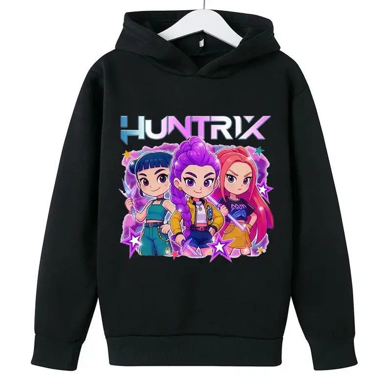 KPop Demon Hunters Huntrix Hoodies Pullover Girls Boy Cartoon Hooded Sweatshirt Girls Fashion Casual Tops Children’s