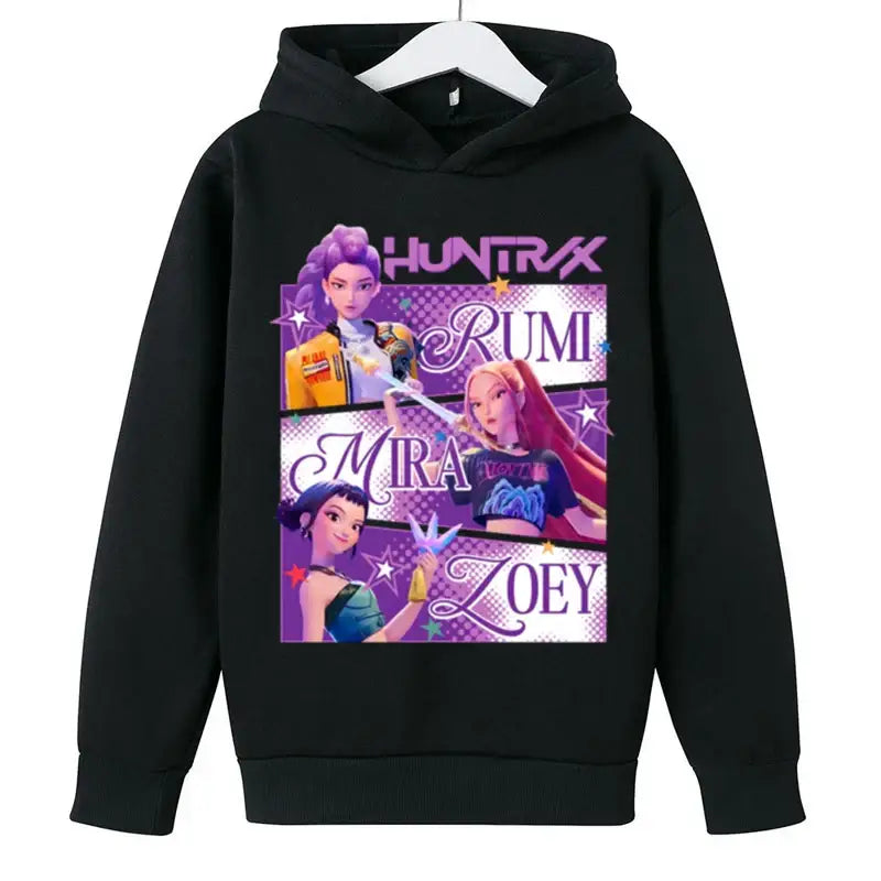 KPop Demon Hunters Huntrix Hoodies Pullover Girls Boy Cartoon Hooded Sweatshirt Girls Fashion Casual Tops Children’s