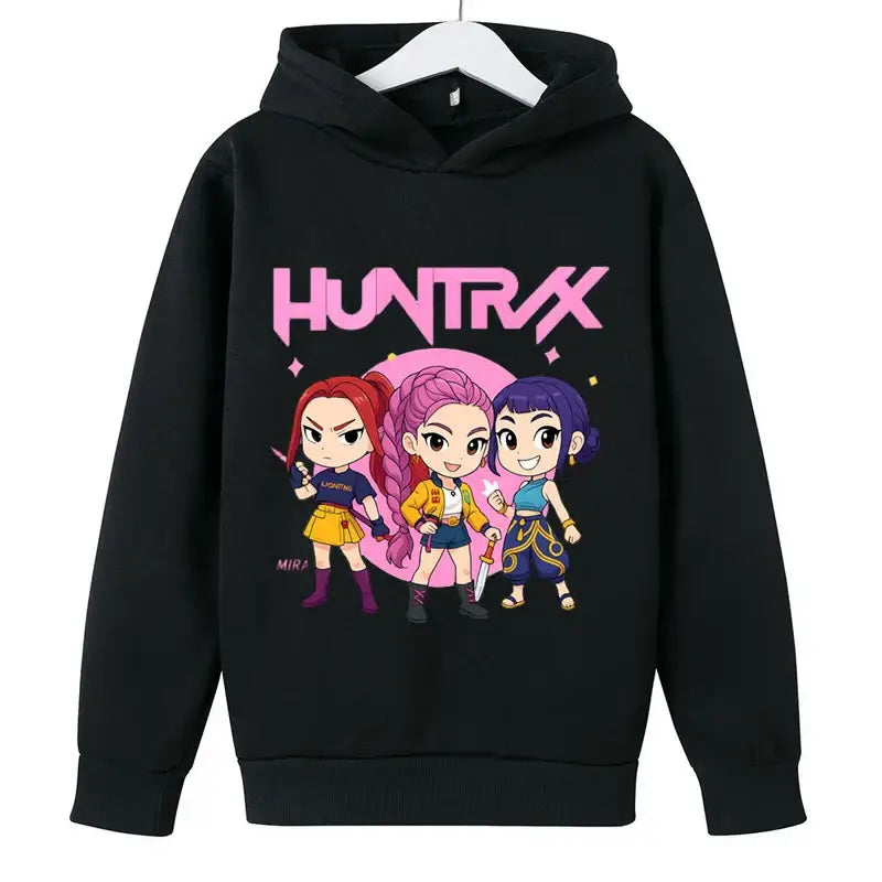 KPop Demon Hunters Huntrix Hoodies Pullover Girls Boy Cartoon Hooded Sweatshirt Girls Fashion Casual Tops Children’s