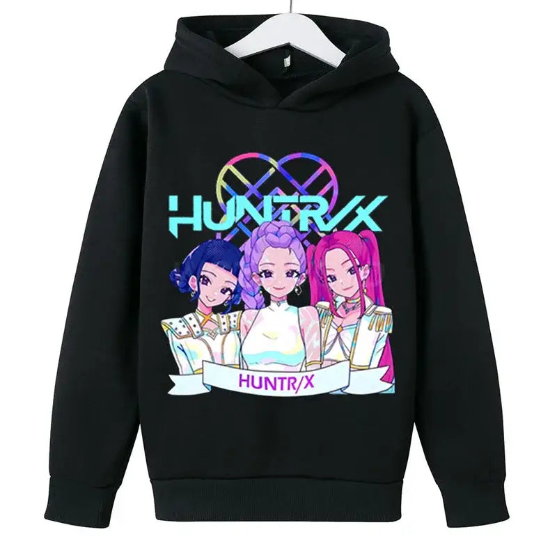 KPop Demon Hunters Huntrix Hoodies Pullover Girls Boy Cartoon Hooded Sweatshirt Girls Fashion Casual Tops Children’s