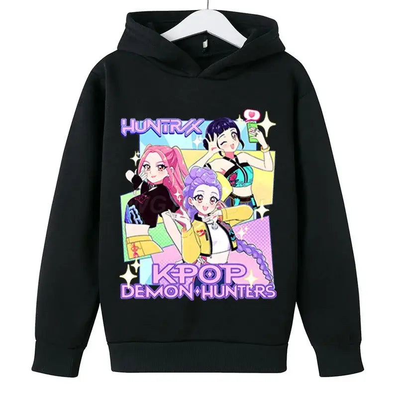 KPop Demon Hunters Huntrix Hoodies Pullover Girls Boy Cartoon Hooded Sweatshirt Girls Fashion Casual Tops Children’s