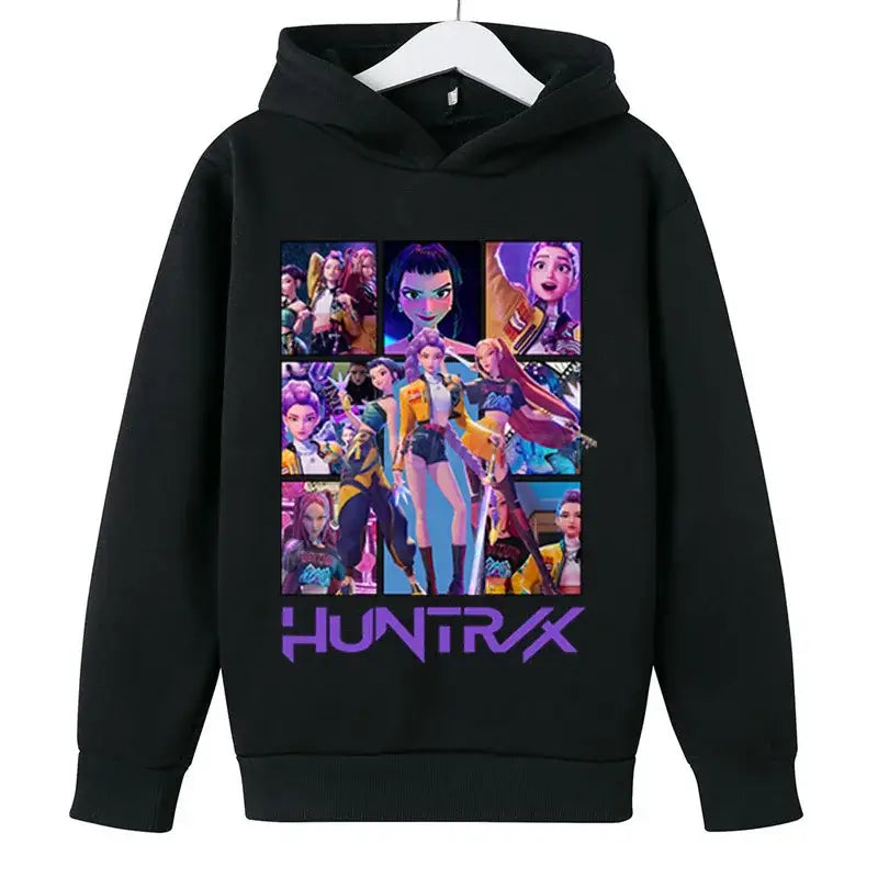 KPop Demon Hunters Huntrix Hoodies Pullover Girls Boy Cartoon Hooded Sweatshirt Girls Fashion Casual Tops Children’s