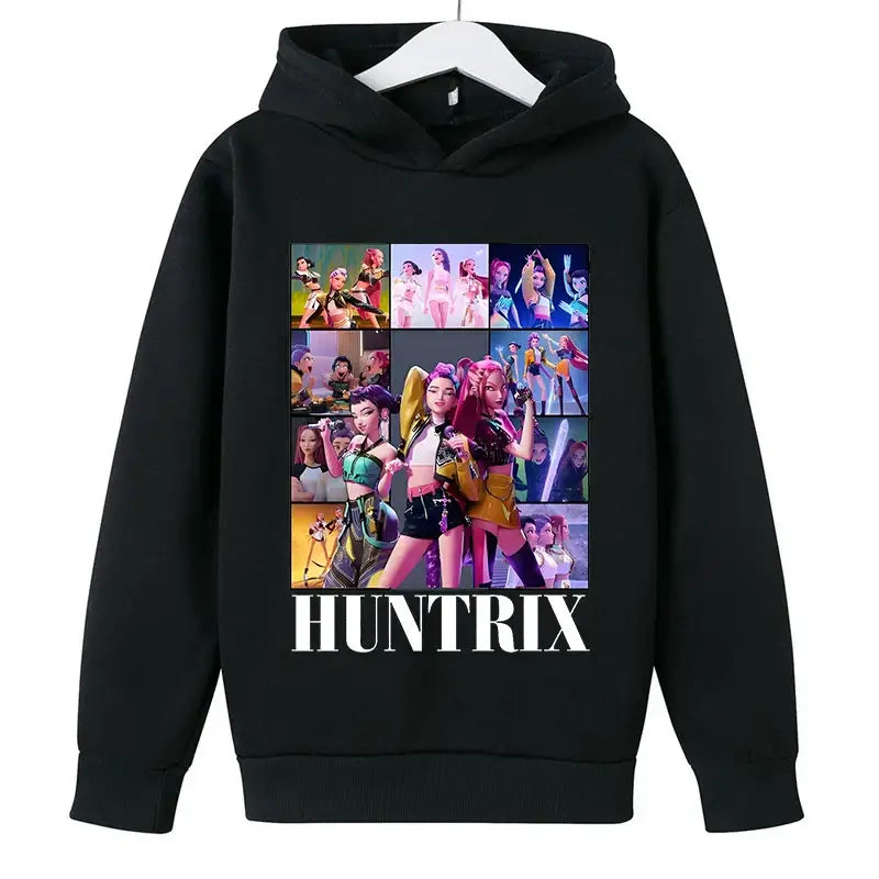 KPop Demon Hunters Huntrix Hoodies Pullover Girls Boy Cartoon Hooded Sweatshirt Girls Fashion Casual Tops Children’s