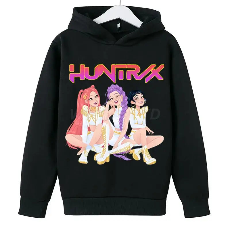 KPop Demon Hunters Huntrix Hoodies Pullover Girls Boy Cartoon Hooded Sweatshirt Girls Fashion Casual Tops Children’s