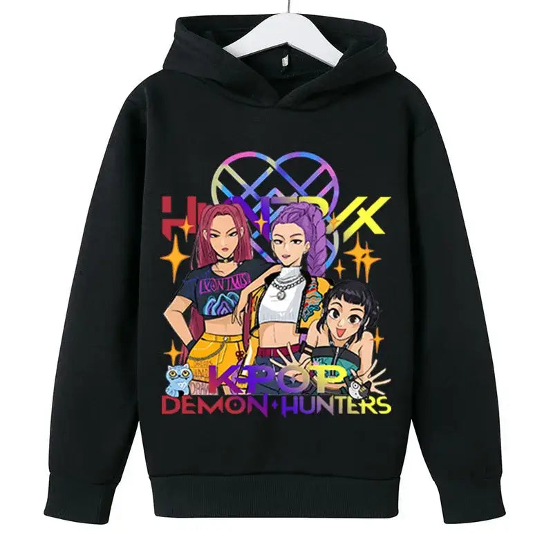 KPop Demon Hunters Huntrix Hoodies Pullover Girls Boy Cartoon Hooded Sweatshirt Girls Fashion Casual Tops Children’s