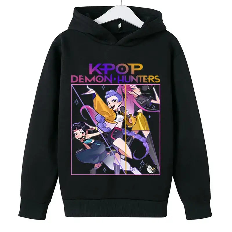KPop Demon Hunters Huntrix Hoodies Pullover Girls Boy Cartoon Hooded Sweatshirt Girls Fashion Casual Tops Children’s