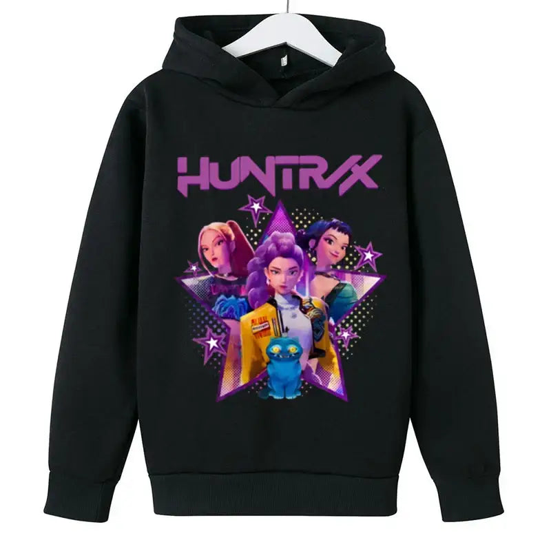 KPop Demon Hunters Huntrix Hoodies Pullover Girls Boy Cartoon Hooded Sweatshirt Girls Fashion Casual Tops Children’s