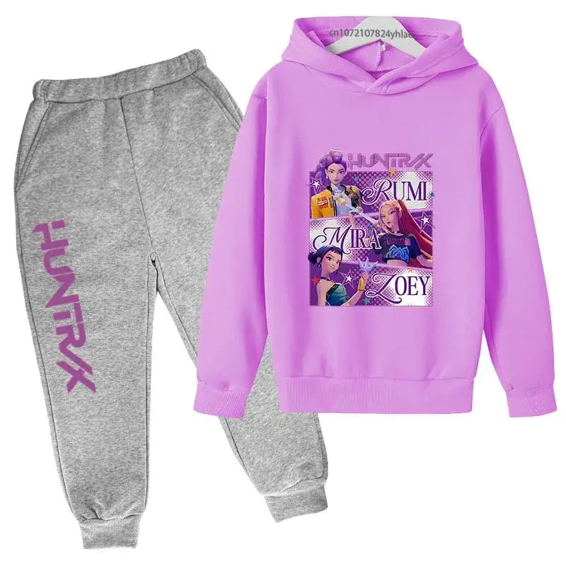 Kpop Demon Hunters Kids New Fashion Cartoon Print 2pcs Hoodie + Pants Sportsuits Casual Outfits Clothes For 2-13 Years
