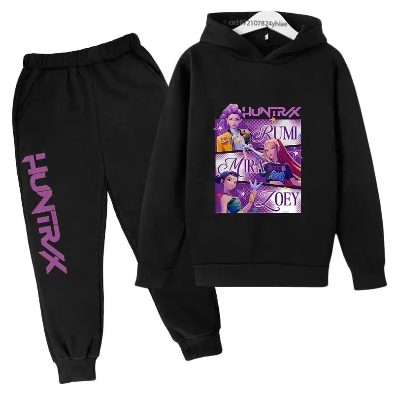 Kpop Demon Hunters Kids New Fashion Cartoon Print 2pcs Hoodie + Pants Sportsuits Casual Outfits Clothes For 2-13 Years