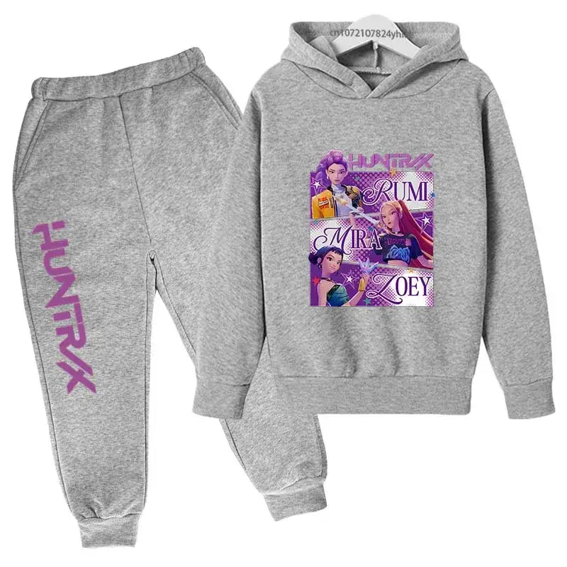 Kpop Demon Hunters Kids New Fashion Cartoon Print 2pcs Hoodie + Pants Sportsuits Casual Outfits Clothes For 2-13 Years