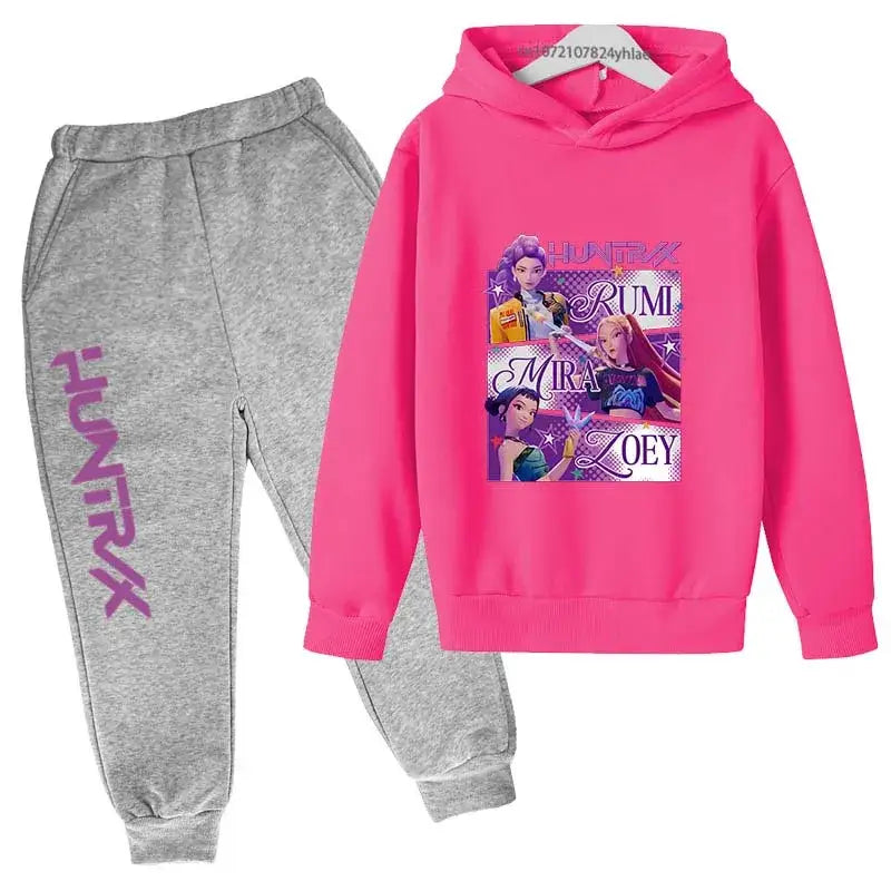Kpop Demon Hunters Kids New Fashion Cartoon Print 2pcs Hoodie + Pants Sportsuits Casual Outfits Clothes For 2-13 Years