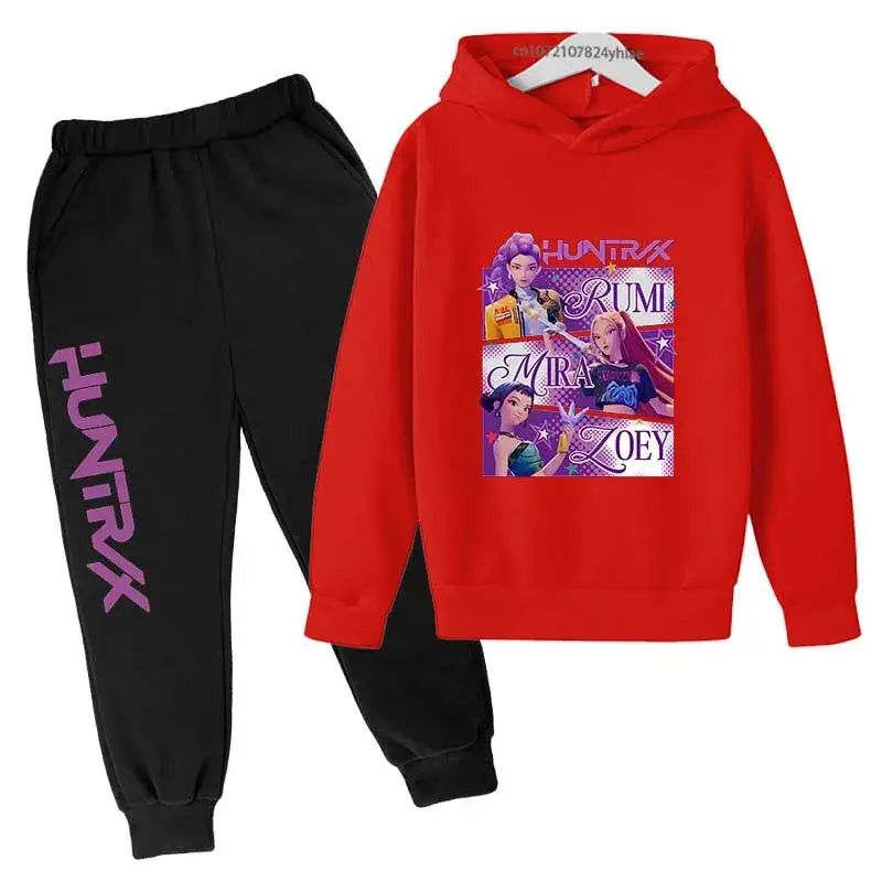 Kpop Demon Hunters Kids New Fashion Cartoon Print 2pcs Hoodie + Pants Sportsuits Casual Outfits Clothes For 2-13 Years