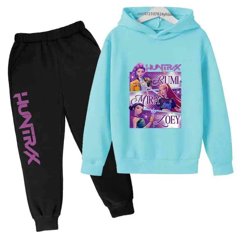Kpop Demon Hunters Kids New Fashion Cartoon Print 2pcs Hoodie + Pants Sportsuits Casual Outfits Clothes For 2-13 Years