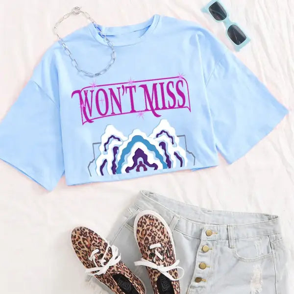 KPop Demon Hunters Mira Crop Top - Y2K Graphic Baby Tee for Women & Girls (Cosplay Gift) - sky blue / XL