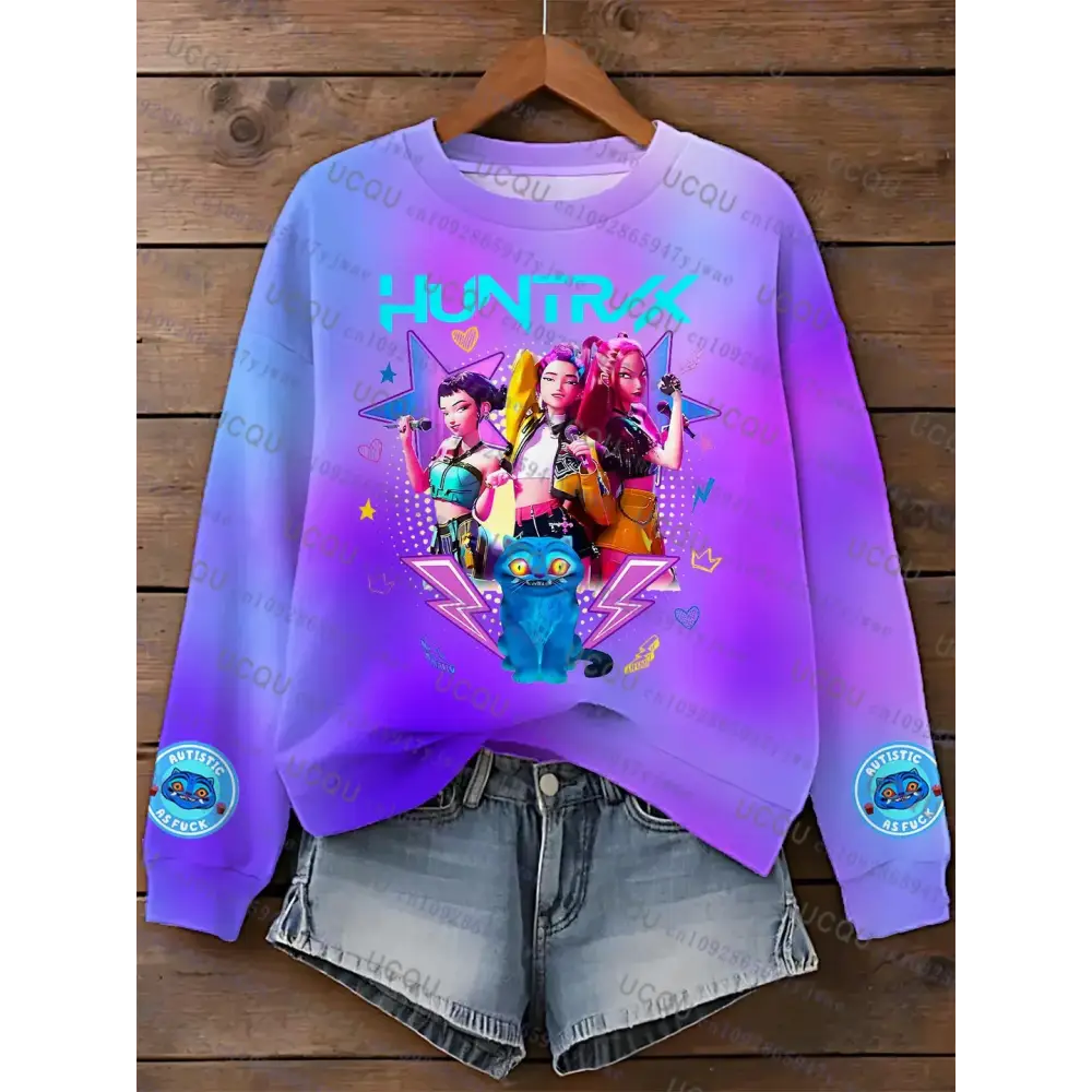 KPop Demon Hunters Sweatshirt Autumn Winter Sport Hooded KPop Demon Hunters Fashion Casual Round Collar Y2K Cosplay