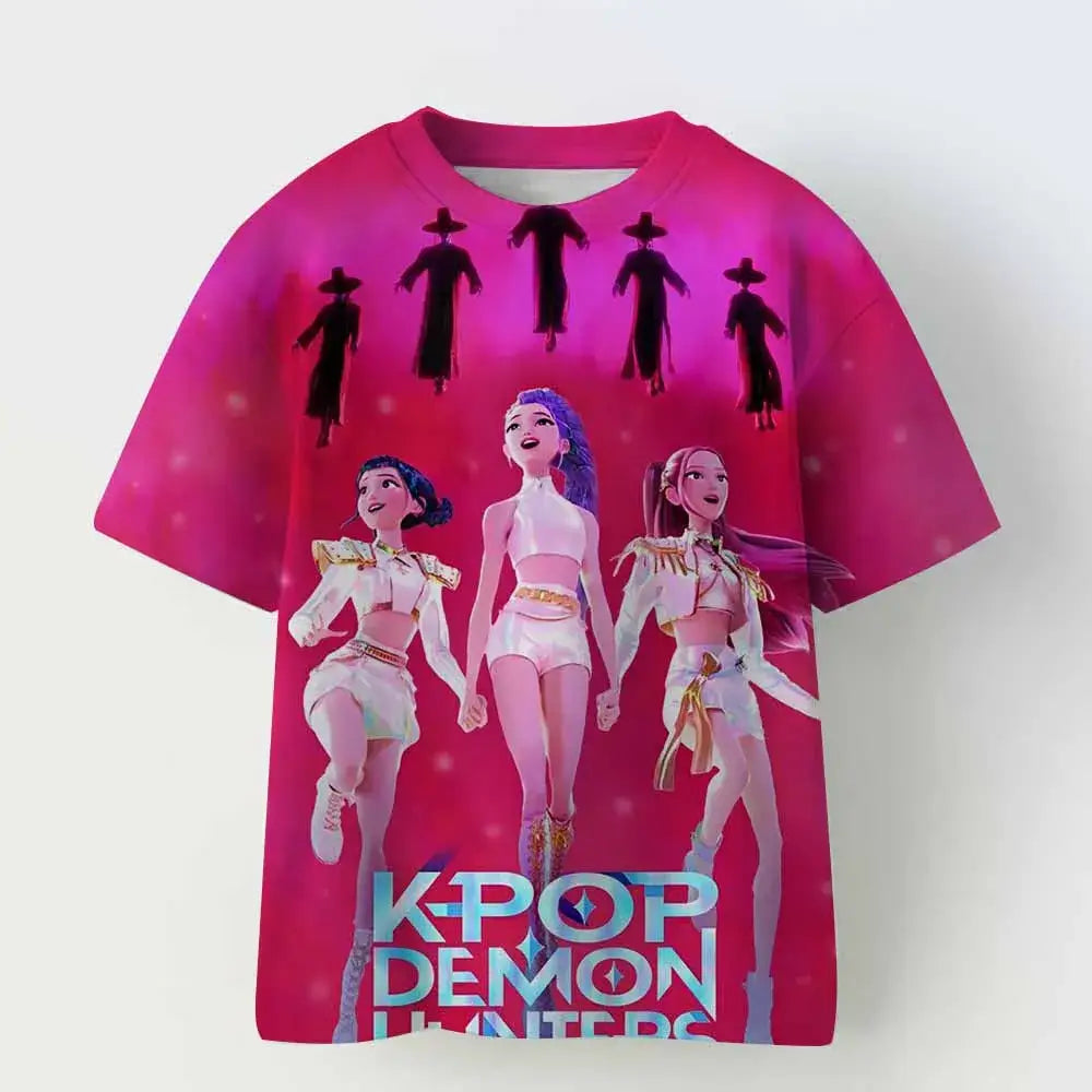 KPop Demon Hunters Tiger Girls Boys T Shirt K-Pop Demon Hunters Children’s Clothing T-shirts Cute Cartoon Print Tee