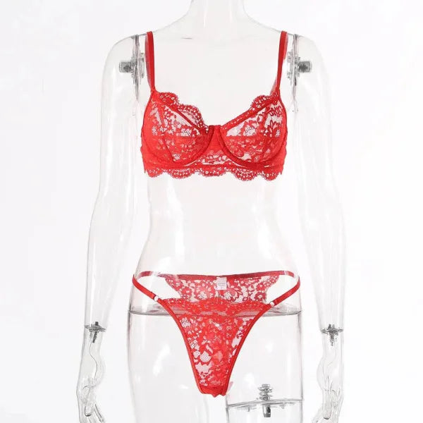 Lace Edge See-through European And American Sexy Underwear Suit - Bright Red / L