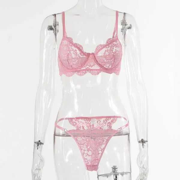 Lace Edge See-through European And American Sexy Underwear Suit - Light Pink / L