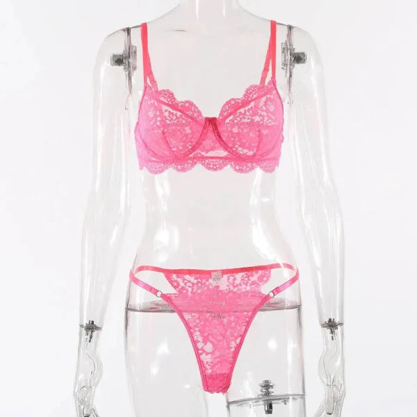 Lace Edge See-through European And American Sexy Underwear Suit - Rose Pink / L