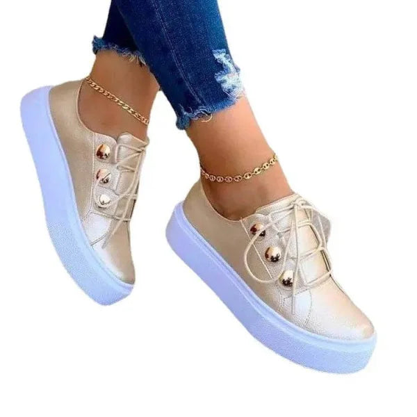 Lace-Up Flats Sneakers for Women with Rivet Casual Design - Himpall