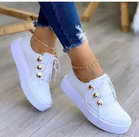Lace-Up Flats Sneakers for Women with Rivet Casual Design - Himpall