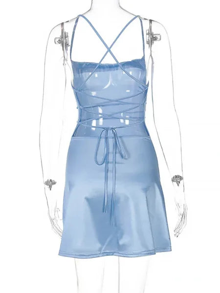 Lace-Up Satin Mini Dress for Women – Backless Bodycon Short Party Dress for Birthday & Evening Events