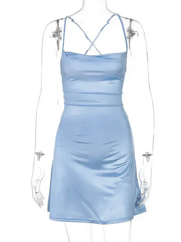 Lace-Up Satin Mini Dress for Women – Backless Bodycon Short Party Dress for Birthday & Evening Events