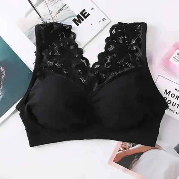 Lace Wireless Push-Up Sports Bra for Ultimate Comfort and Style - black / XL 80-100kg