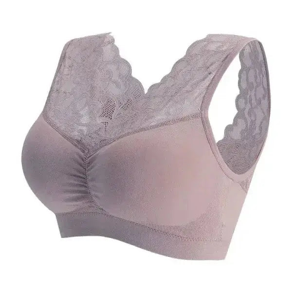 Lace Wireless Push-Up Sports Bra for Ultimate Comfort and Style - light Khaki / XL 80-100kg