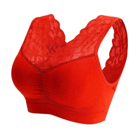 Lace Wireless Push-Up Sports Bra - Comfort & Style for Women - Red / L 60-75KG