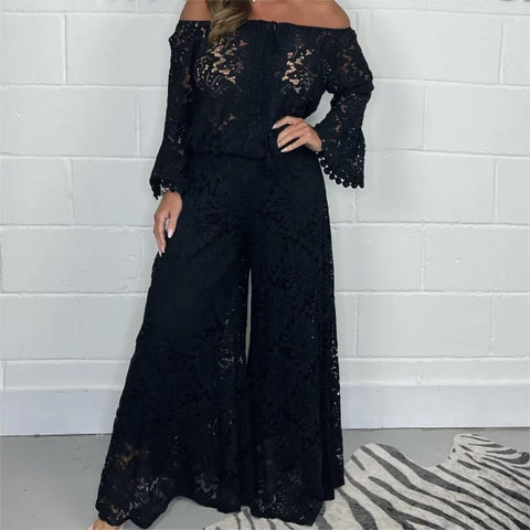 Lady's Lace Blouse Pants Fashion Suit - Himpall