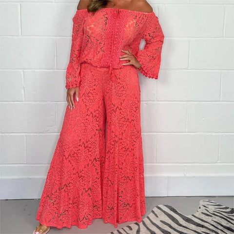 Lady's Lace Blouse Pants Fashion Suit - Himpall