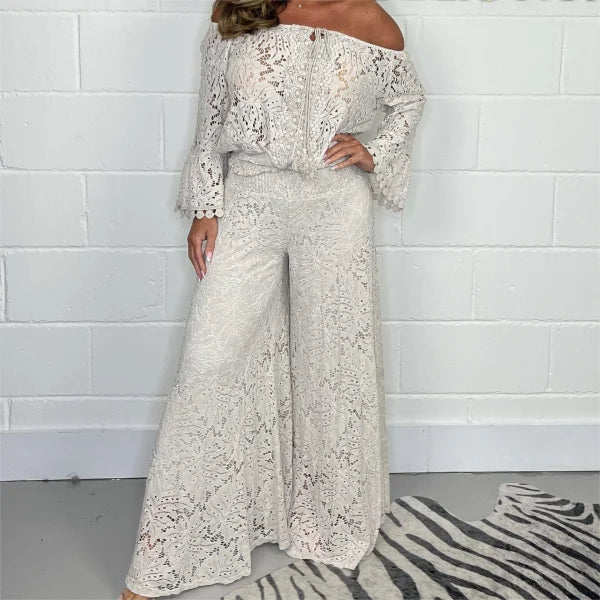 Lady's Lace Blouse Pants Fashion Suit - Himpall