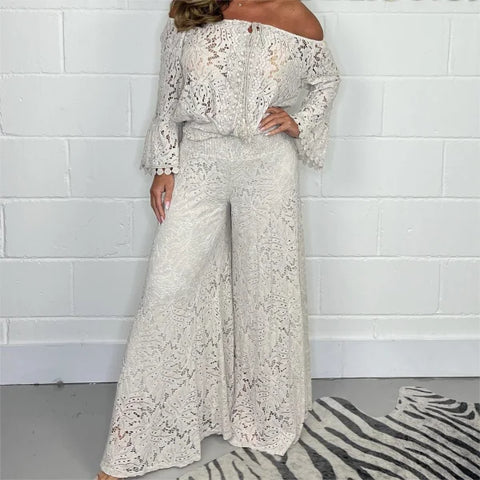 Lady's Lace Blouse Pants Fashion Suit - Himpall