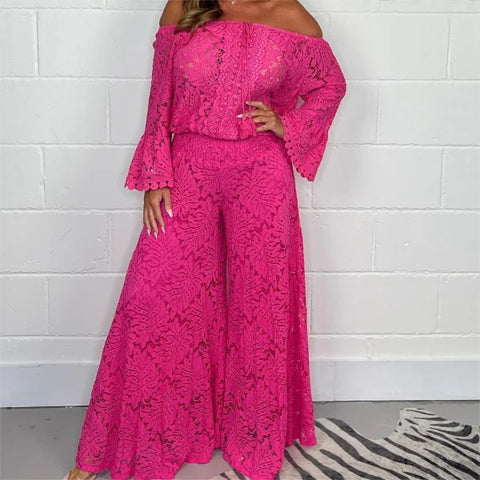 Lady's Lace Blouse Pants Fashion Suit - Himpall