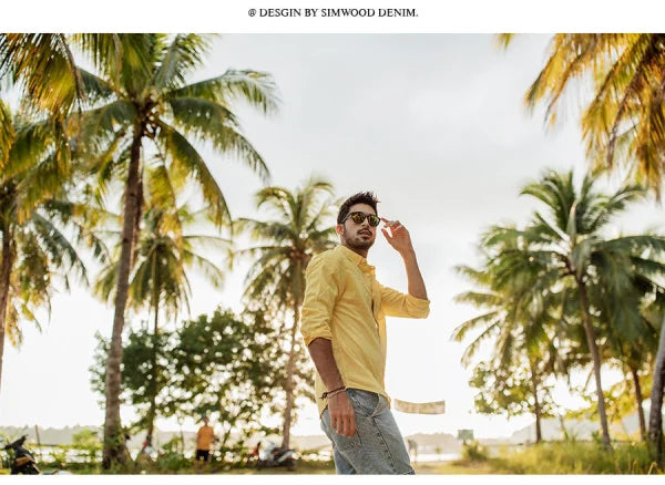 Long-sleeved cotton and linen shirts for men