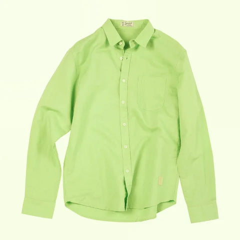 Long-sleeved cotton and linen shirts for men - Green / 3XL