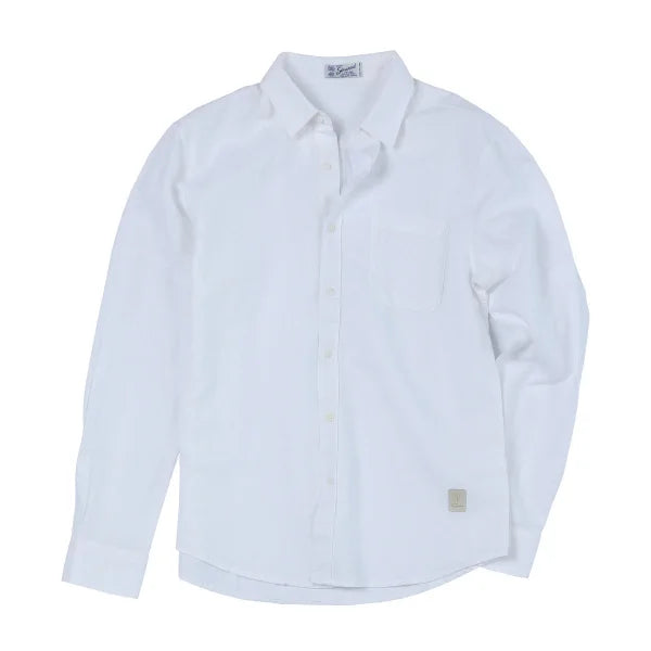Long-sleeved cotton and linen shirts for men - White / 3XL