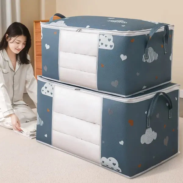 Large Capacity Non-woven Fabric Storage Bag for Bedding Organizers - Large Blue