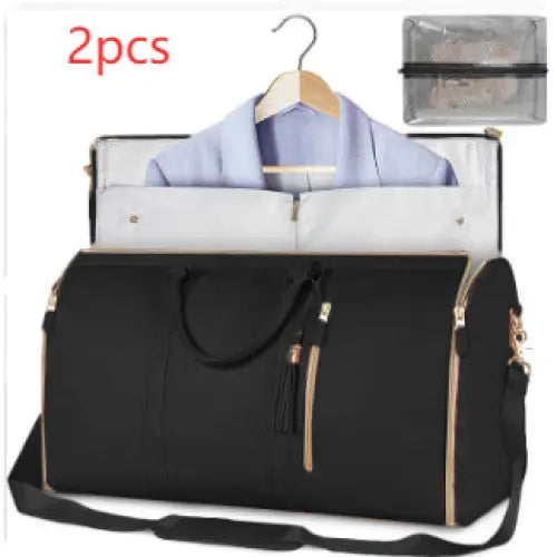 Large Capacity Travel Duffle Bag Folding Waterproof Style Suit Tote - A Black 2pcs - None