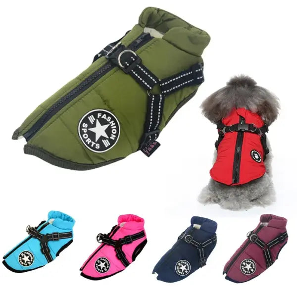 Large Dog Winter Jacket with Harness – Warm Waterproof Coat for Labrador French Bulldog Chihuahua